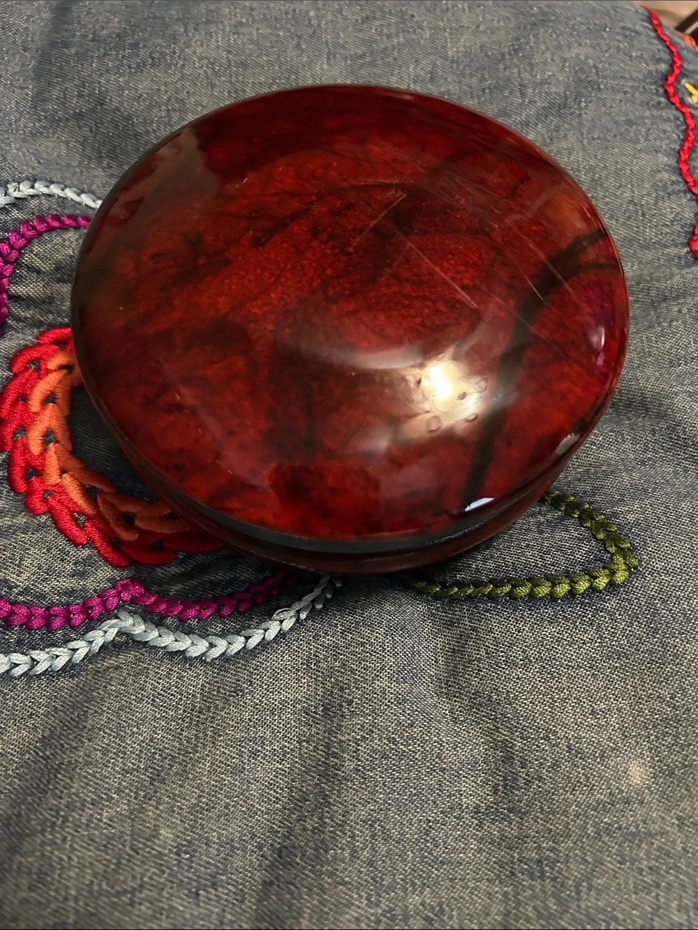 Red Marbled Alabaster Trinket Box